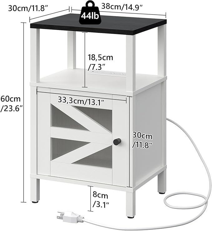 Farmhouse Nightstand with Charging Station, End Table with Storage, Side Table - Image 3