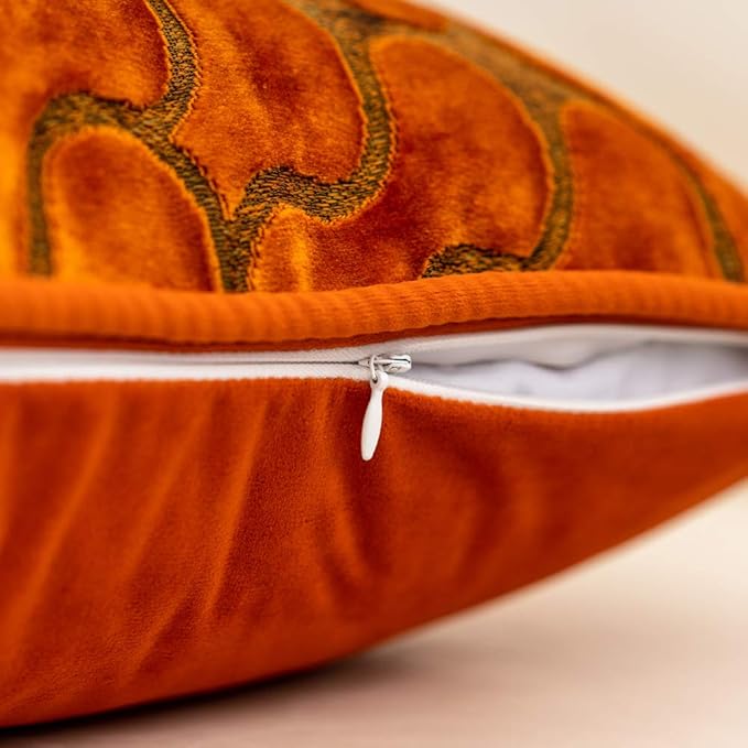 Yangest Orange Square Throw Pillow Cover Wavy Velvet Cushion Cover Modern - Image 4