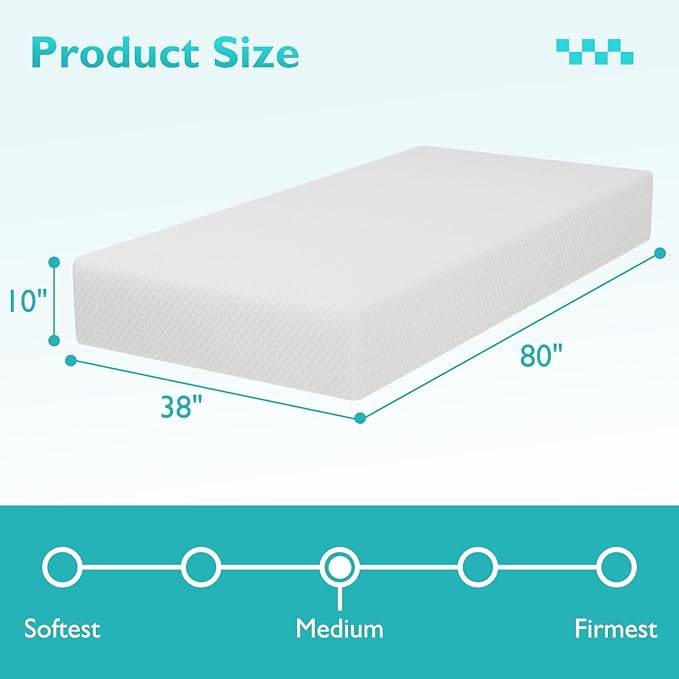 FDW | 10 Inch Twin XL Mattress | Medium Firm | Gel Memory Foam Mattress | White - Image 2