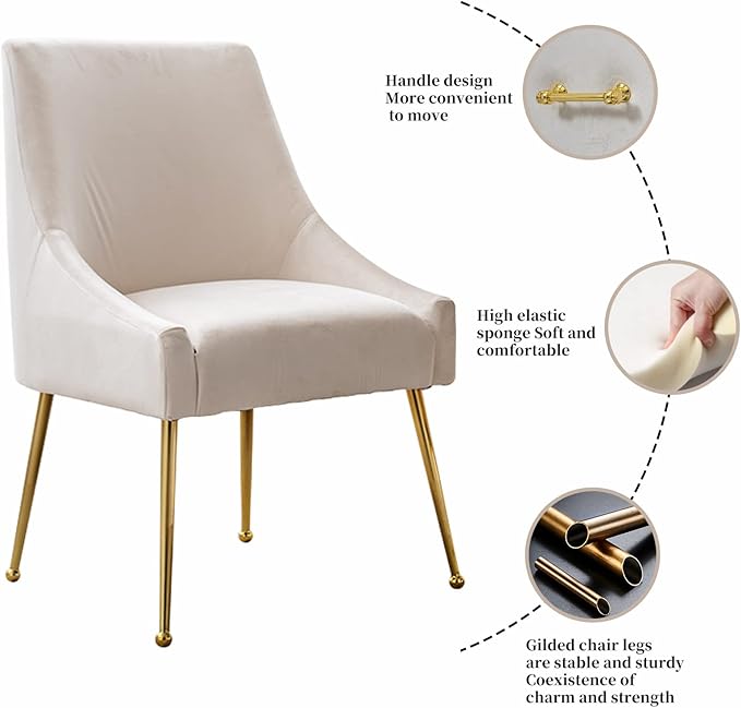 Modern Velvet Dining Chairs Set of 2, Contemporary Upholstered Furniture - Image 5