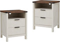 Antique White Nightstand with Charging Station Set of 2-20 Inch Wide Farmhouse by BuildHom