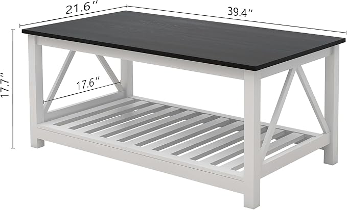 Farmhouse Coffee Table, 2-Tier Rectangular Wooden Centre Cocktail Table - Image 2