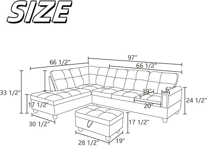 NAYSAYE Sectional Couch with Ottoman Storage, L Shaped Couch Sofa Furniture Sets - Image 2