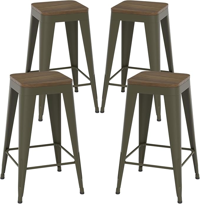 24 inch Backless Bar Stools Set of 4, Indoor Metal Bar Stools by Vinahomar