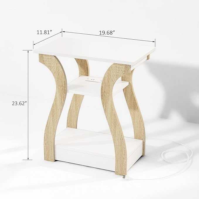 End Table Set of 2 with Charging Station, Side Table with USB Ports and Outlets - Image 3