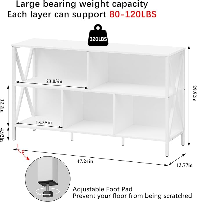 Horizontal Bookshelf, Industrial Modern 5 Cube Low Wide Cubby Bookcase - Image 3