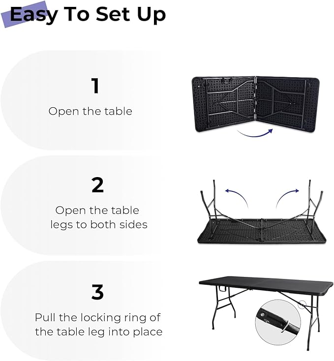Folding Table 6ft Portable Heavy Duty Plastic Fold-in-Half 6 Foot Foldable - Image 7