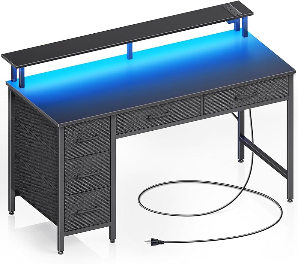 Seventable Computer Desk with Power Outlets & LED Light, 47 inch Home Office by Seventable