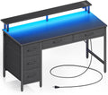 Seventable Computer Desk with Power Outlets & LED Light, 55 inch Home Office by Seventable