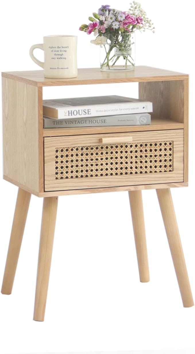 MaxSmeo Modern Nightstand Rattan Side End Table by MaxSmeo