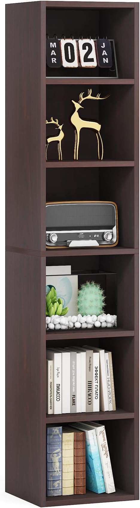 LITTLE TREE 70.9 Inch Tall Narrow Bookcase, Corner Bookshelf 6 Tier Cube by LITTLETREE