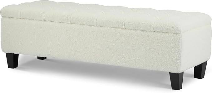 Christopher Knight Home Ottilie Boucle Fabric Storage Ottoman Bench, Wooden - Image 6