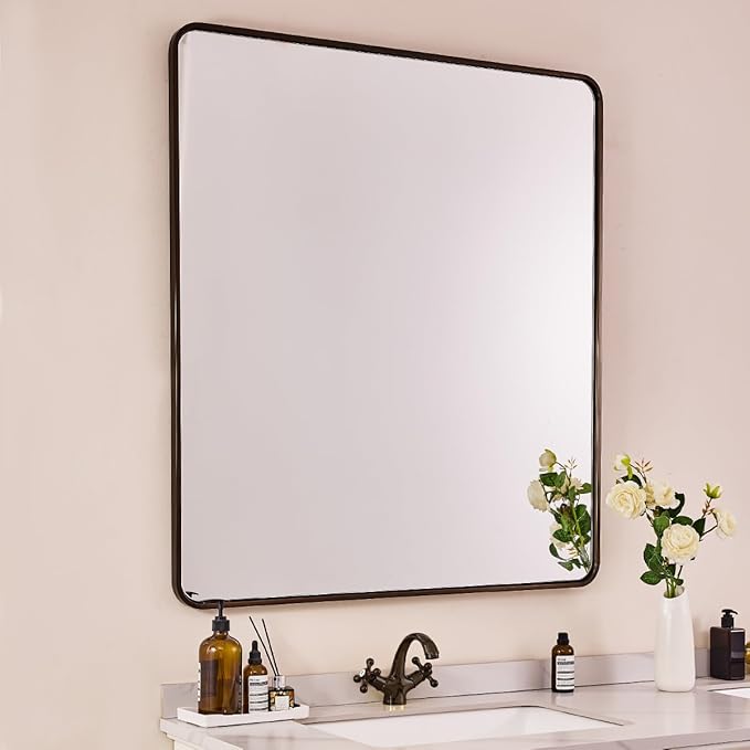 ANDY STAR 40x32 Inch Bronze Bathroom Mirror, Rounded Rectangle Oil Rubbed - Image 9
