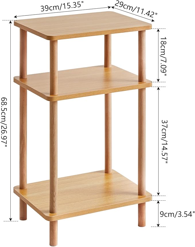 IBUYKE 3-Tier Side Table, Solid Wood Tall End Table - Image 3