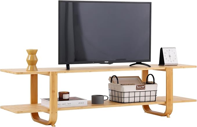 Welnow Bamboo TV Stand for Up to 65 Inch, Mid Century Modern Entertainment by LifeGetsBetterWithWelnow