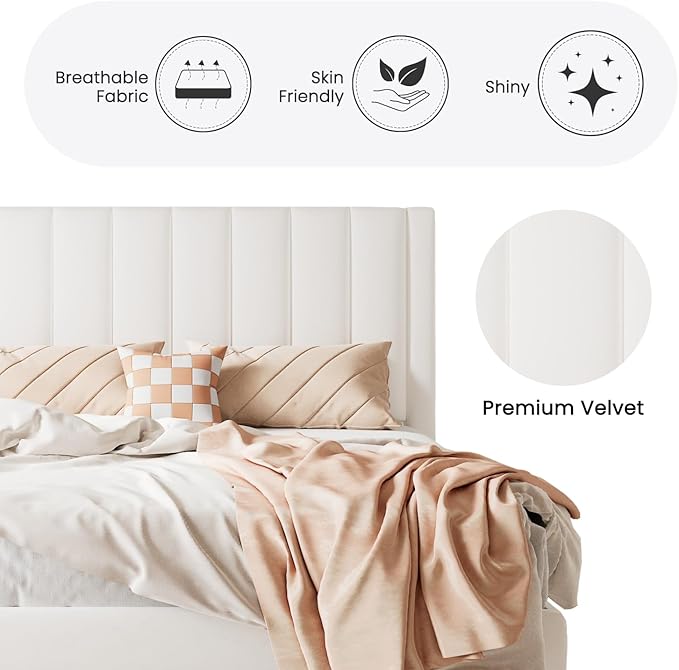 SHA CERLIN Twin Bed Frame/Velvet Upholstered Platform Bed Frame - Image 4