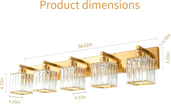 Modern 5-Light Gold Brushed Brass Finish Crystal Wall Light - Image 5