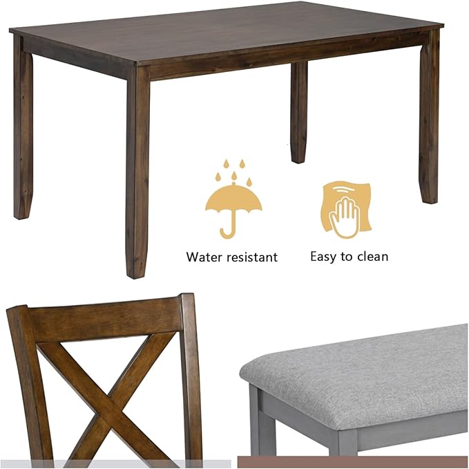 Dining Table Set, 6-Piece Modern Rectangular Dining Table & Chair Set - Image 7