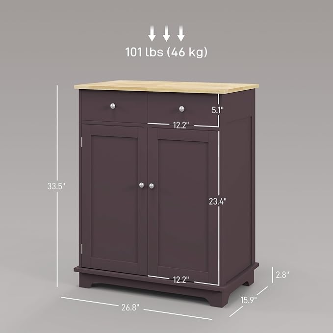 HOMCOM Sideboard with Solid Wood Countertop, Modern Kitchen Storage Cabinet - Image 3