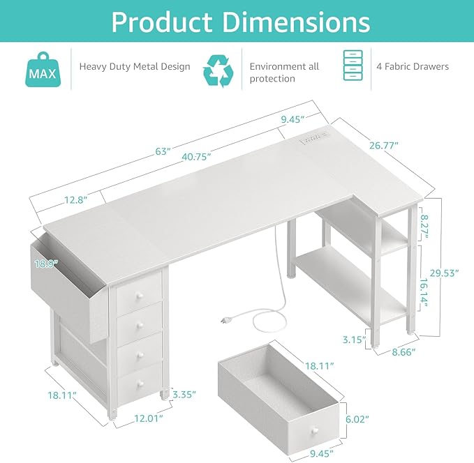 Lufeiya White L Shaped Computer Desk - Image 3