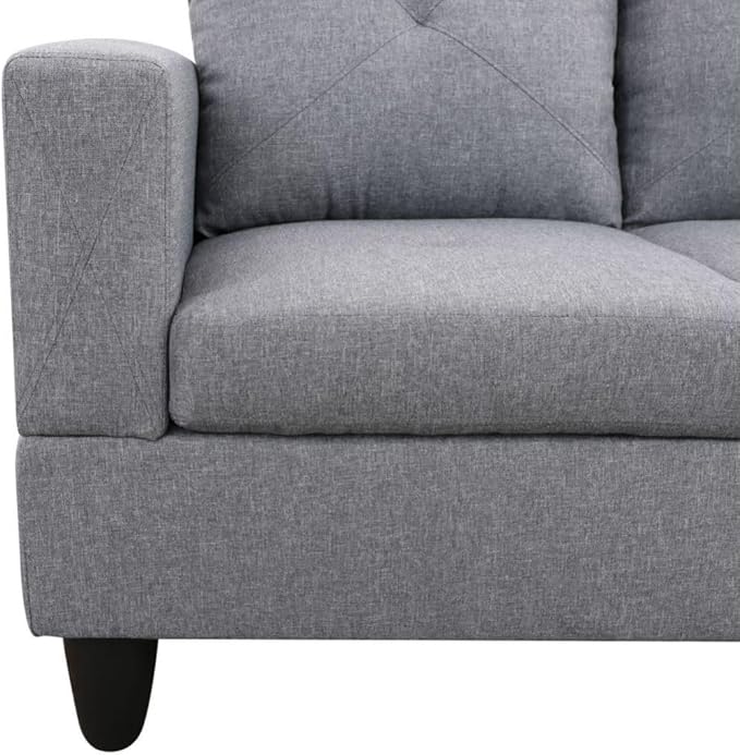 Grey L-Shaped 3-Piece Linen Sofa - Image 5