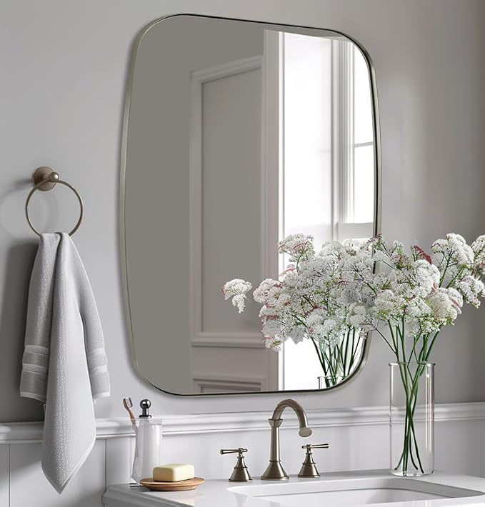 ANDY STAR Brushed Nickel Oblong Mirror, 36x40 Inch Brushed Nickel Oval Mirror - Image 2
