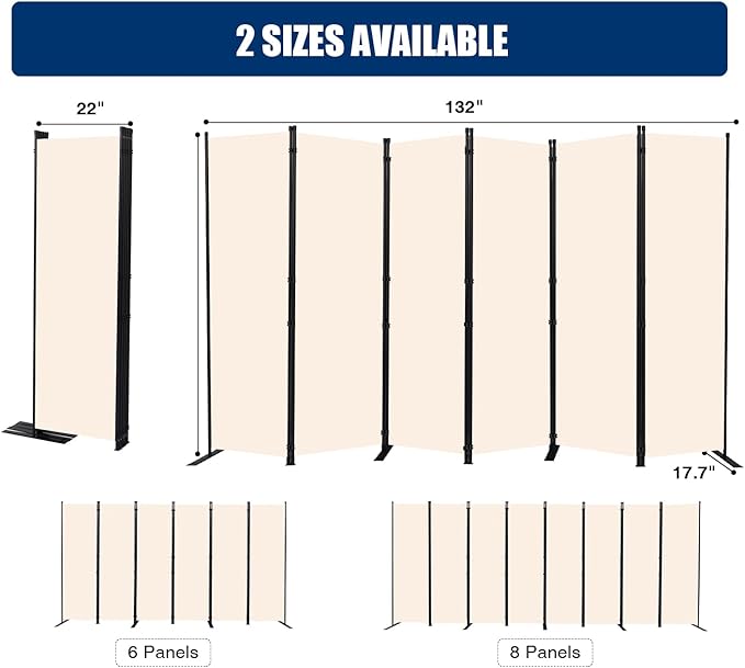 Room Divider and Folding Privacy Screens， 6 Panel Wide Room Divider Wall Screen - Image 5