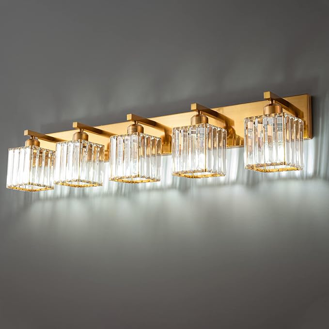 Modern 5-Light Gold Brushed Brass Finish Crystal Wall Light by FDPBY