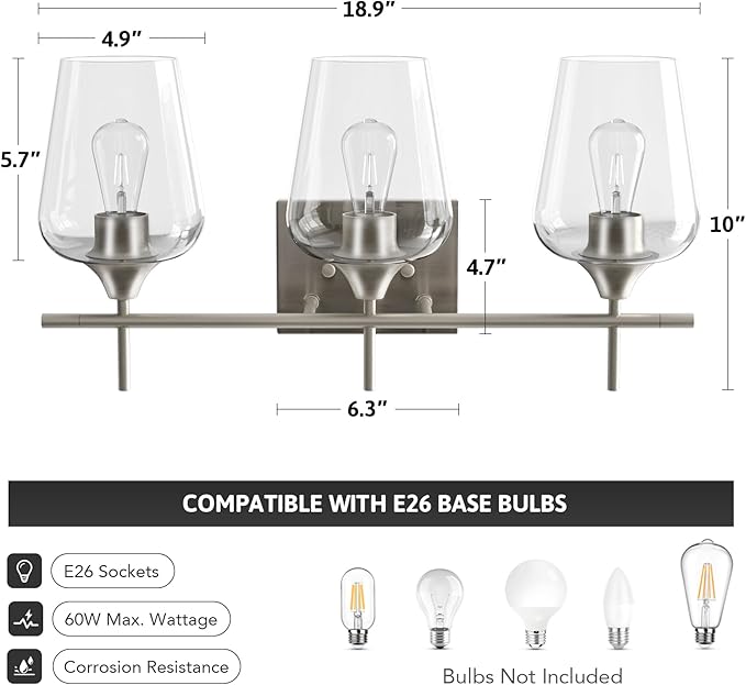 VONLUCE Bathroom Vanity Light, 3 Light Bathroom Light Fixture Over Mirror - Image 4