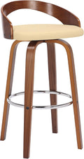 Armen Living Sonia 30" Bar Height Swivel Cream Faux Leather and Walnut Wood Bar by ArmenLiving