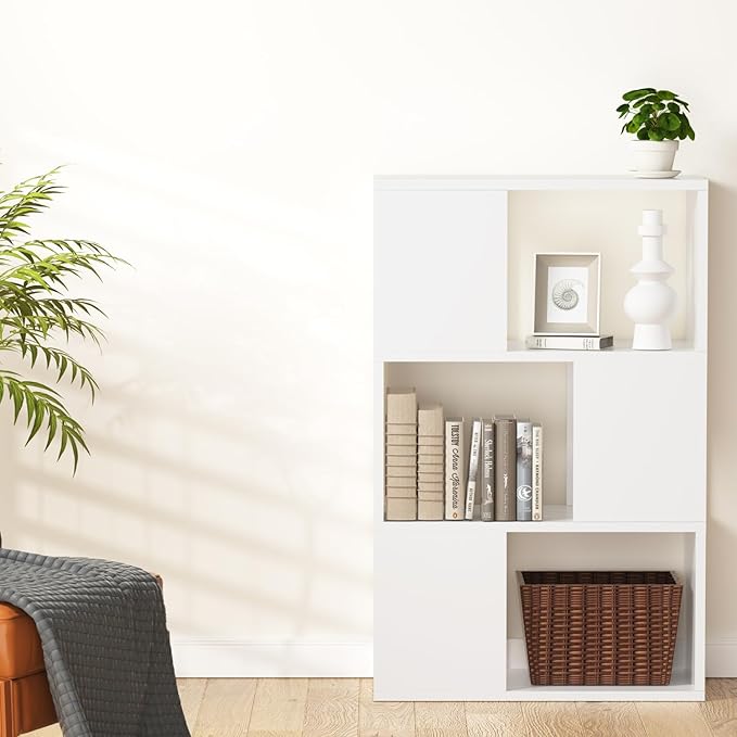GHC 3 Tier Bookshelf, Wood Decorative Storage Shelving, Modern Freestanding - Image 3