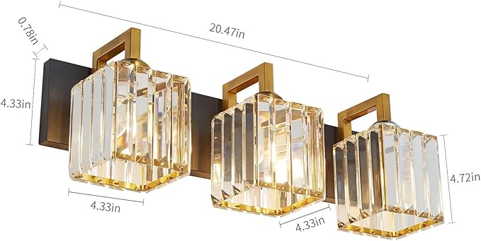 Modern Bathroom Vanity Light 3-Lights Black Gold Crystal Wall Lamp Bathroom - Image 5
