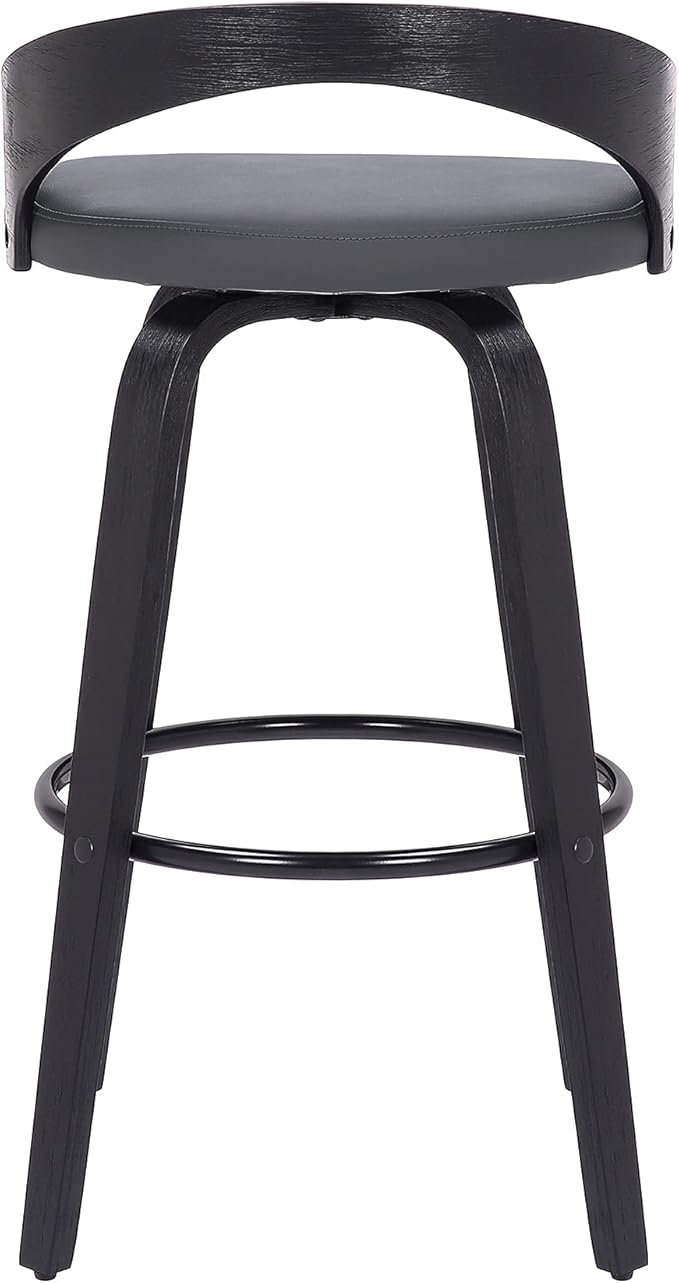 Armen Living Sonia 26" Counter Height Swivel Gray Faux Leather and Black Wood - Image 7