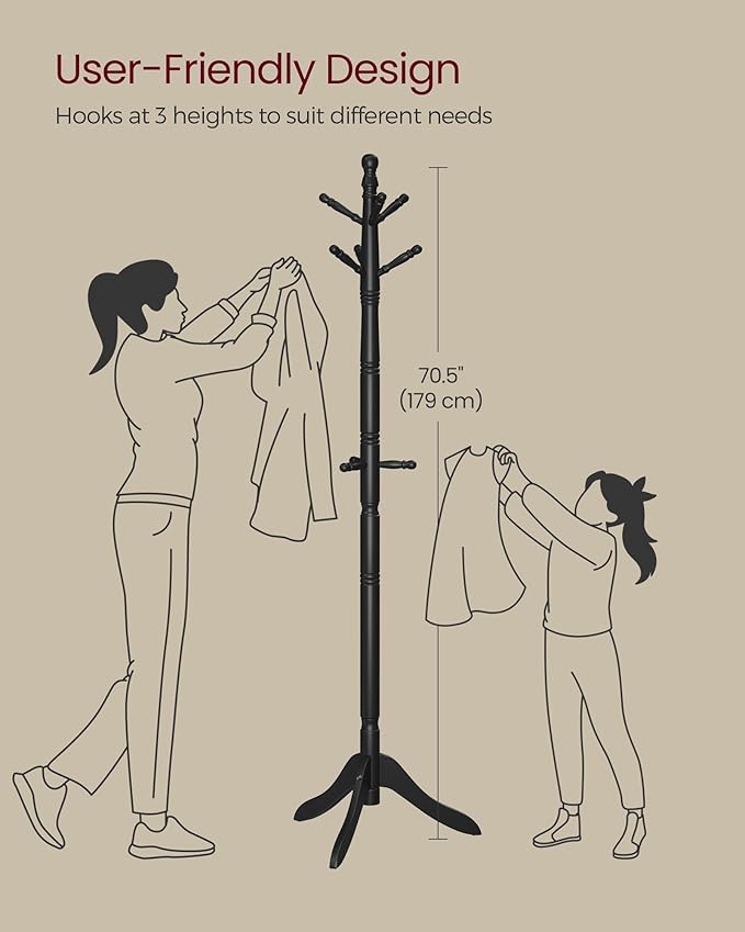 VASAGLE Solid Wood Coat Rack and Stand, Free Standing Hall Coat Tree - Image 5