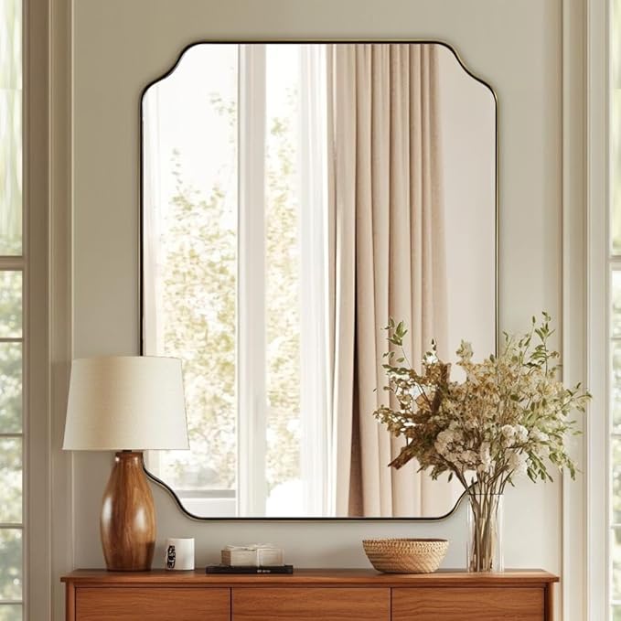 ANDY STAR 30"x40" Gold Bathroom Mirror, Large Scalloped Wall Mirror, Brushed - Image 8