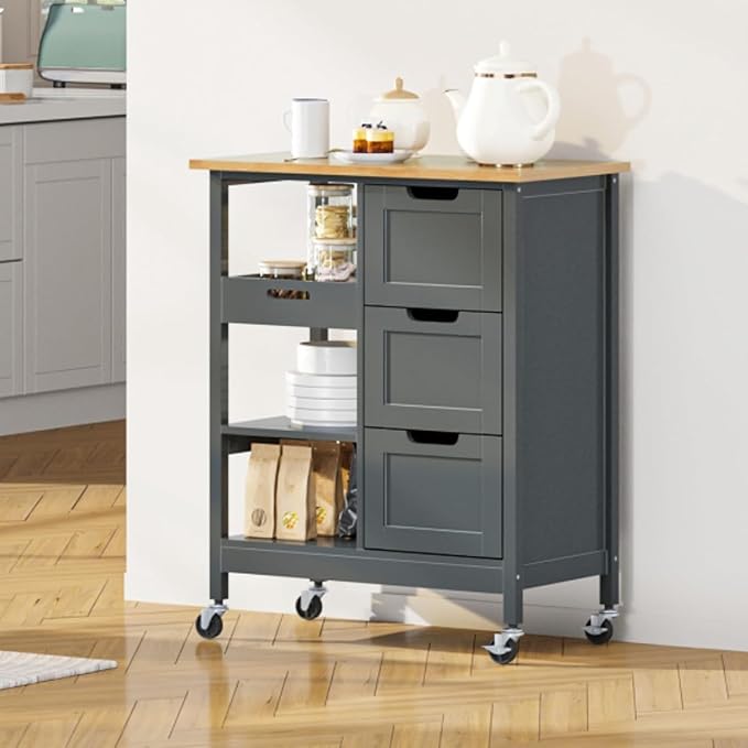 YITAHOME Small Solid Wood Top Kitchen Island Cart on Wheels - Image 3