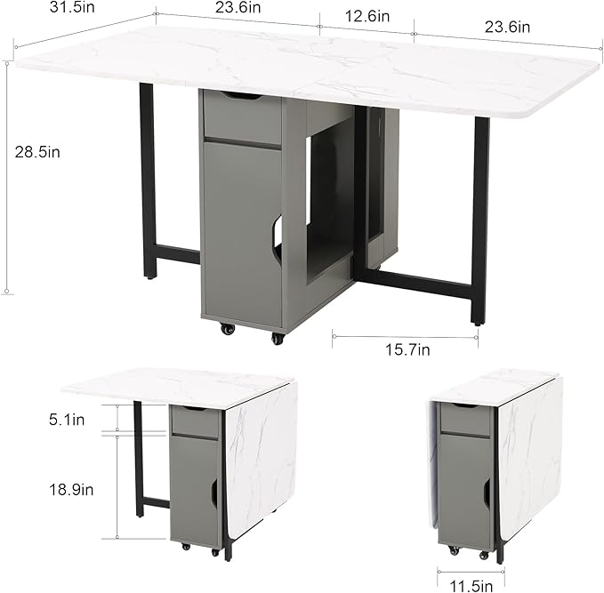 Foldable Space Saving Dining Table Extendable, Folding Dining Table - Image 2