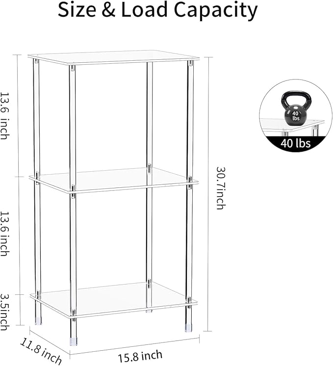 Acrylic Record Player Stand, 15.8" L x 11.8" W x 30.7" H, 3-Tier Clear - Image 2