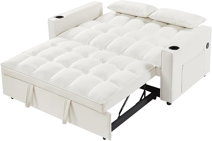 ERYE 64" W Full Size 3 in 1 Convertible Sleeper Sofabed W/Cupholders and USB - Image 7