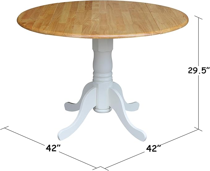 42" Round Dual Drop Leaf Pedestal Dining Table, Solid Wood, Easy Assembly - Image 2