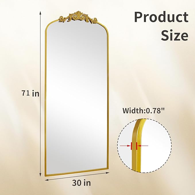 AIXI HOME Antique Gold Arched Full Length Mirror, Baroque Inspired Home Decor - Image 3