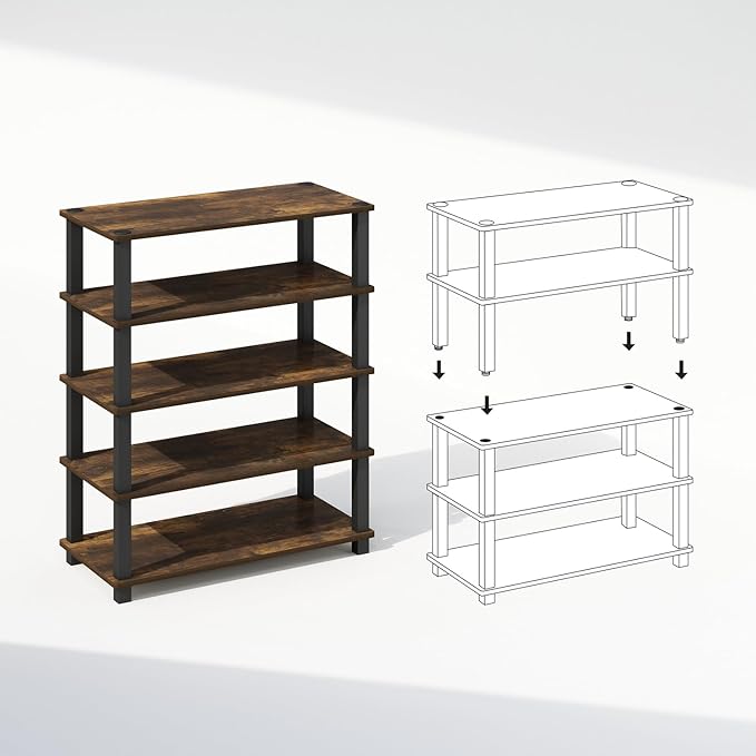 Furinno Turn-S-Tube 3-Tier Multipurpose Stackable Standing Shelves, Amber - Image 4