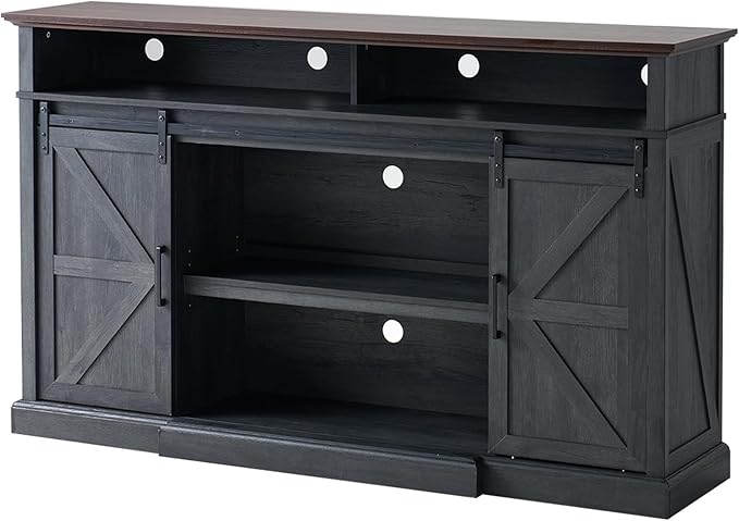 66" Farmhouse TV Stand with Sliding Barn Doors, Rustic Media Console Table - Image 9