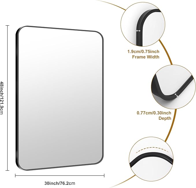 KOCUUY Black Bathroom Vanity Mirror, 30 x 48 inch Metal Frame Mirror - Image 9