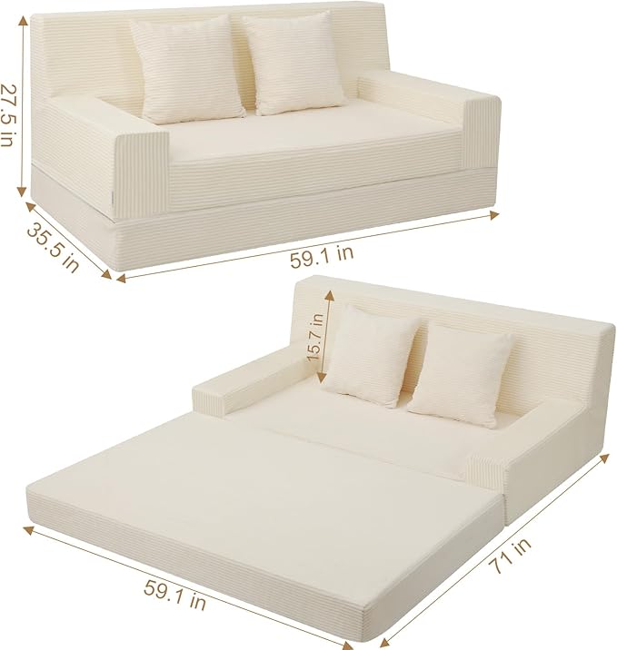 MeMoreCool Boneless Folding Sofa Bed Queen, Corduroy Convertible Sleeper Chair - Image 2