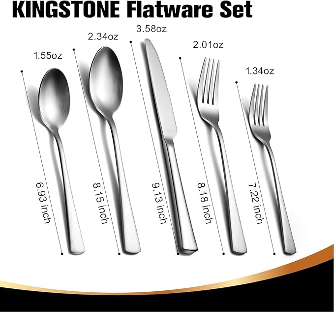 KINGSTONE 18/10 Stainless Steel Flatware, 15-Piece Forged Silverware Set - Image 2