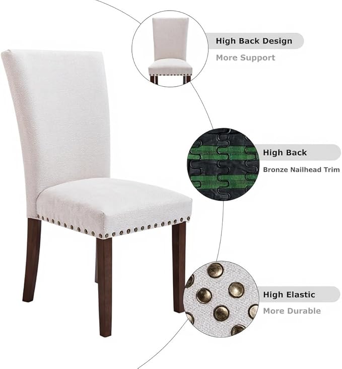 Set of 4 Beige Upholstered Dining Chairs – Farmhouse Kitchen Chairs - Image 4