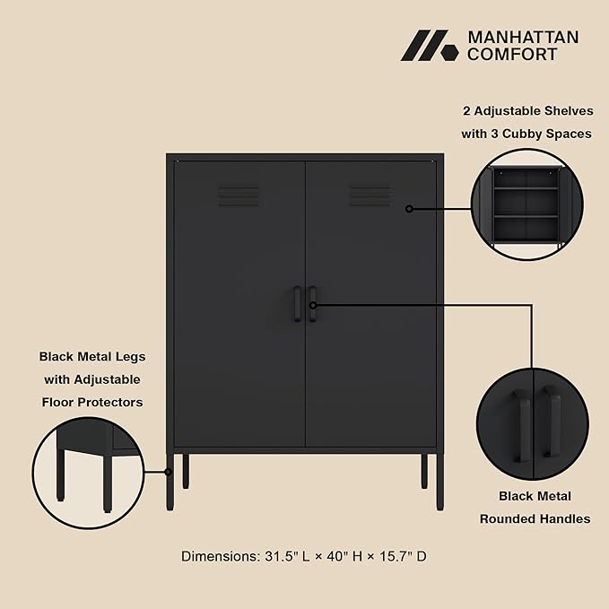 Manhattan Comfort Naomi Modern Metal Accent Cabinet, Minimalist Storage Cabinet - Image 4