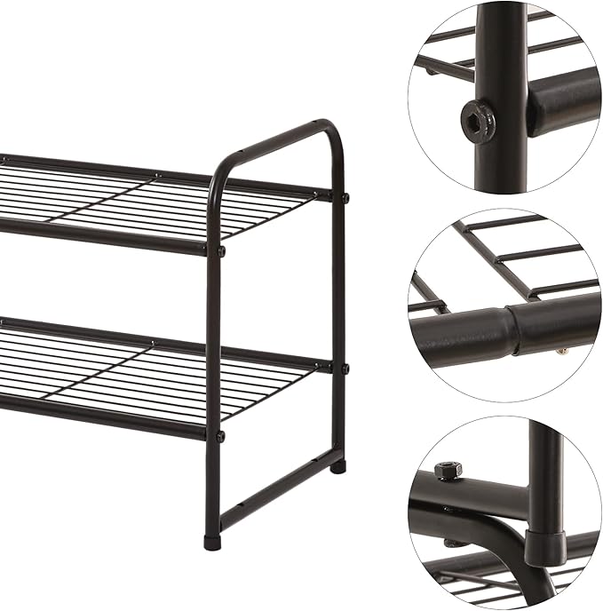 YMYNY Freestanding Shoe Racks, 2 Tiers Stackable & Adjustable Shoe Storage Shelf - Image 7