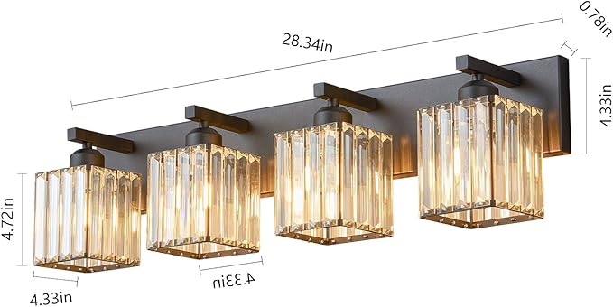 Modern 4-Light Black Crystal Bathroom Vanity Light Fixtures - Image 5